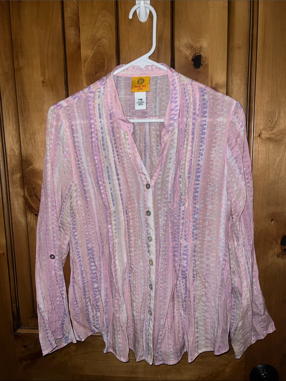 Ruby Rd. Pink and Lavender Striped Button-Front Blouse